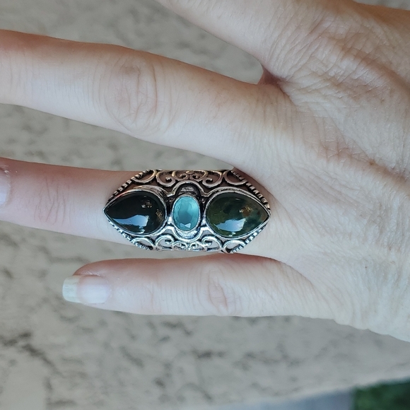 New Bloodstone & Chalcedony 925 Silver Statement Ring. - Picture 5 of 14